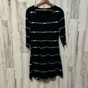 HH86 Black sweater dress with which decor 3/4 sleeve warm classy medium med M